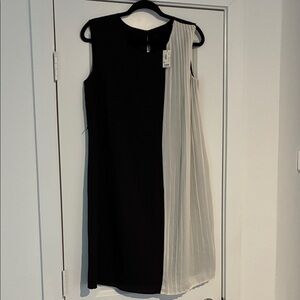 The Limited Black and White Shift Dress with Pleated Design